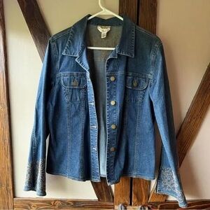 Classic Blue Denim Jacket with Embroidered Sleeves